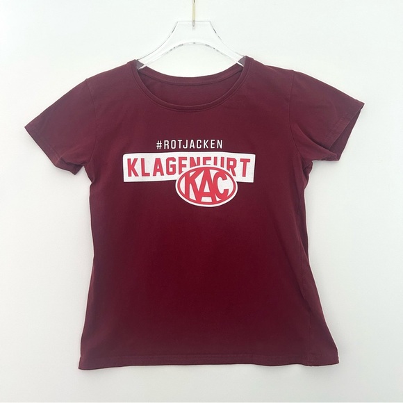 Klagenfurt EC KAC Austrian Hockey Graphic Short Sl Tee Shirt Burgundy Size Small - Picture 1 of 7